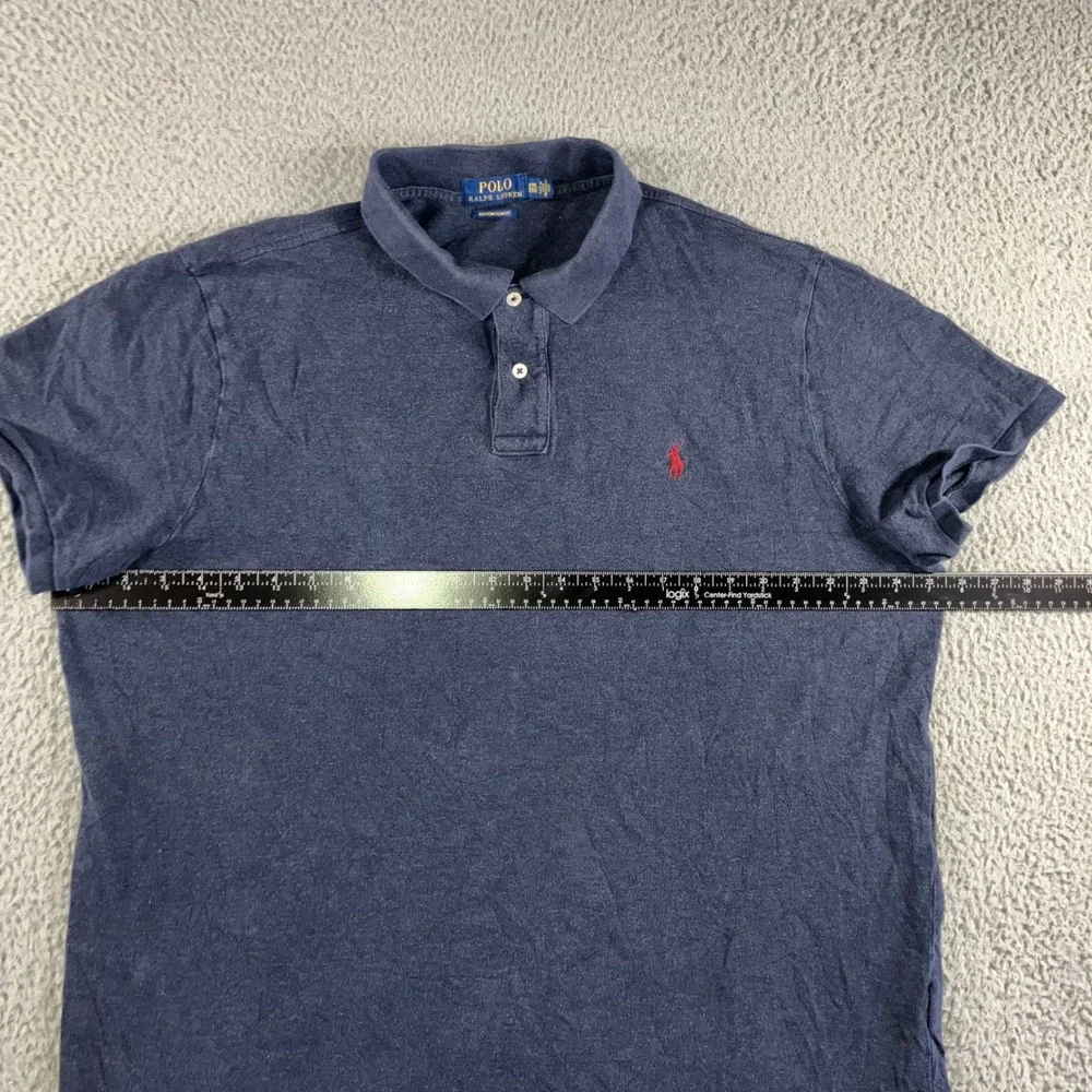 Polo Ralph Lauren Polo Shirt Men XXL Navy Blue Custom‎ Slim Fit Cotton Casual